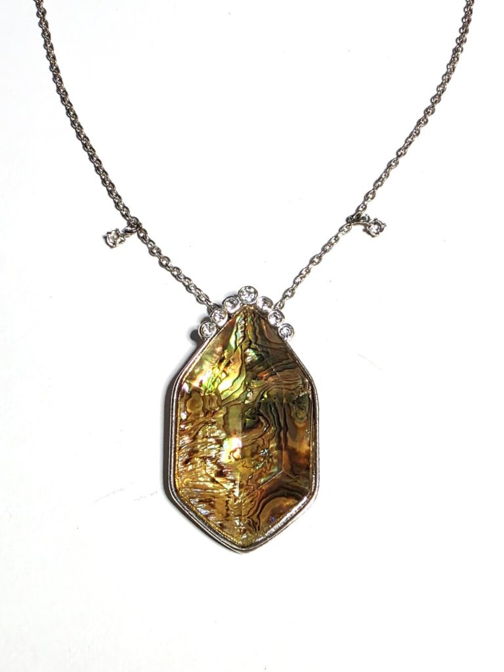 Avon abalone shell & rhinestone pendant necklace